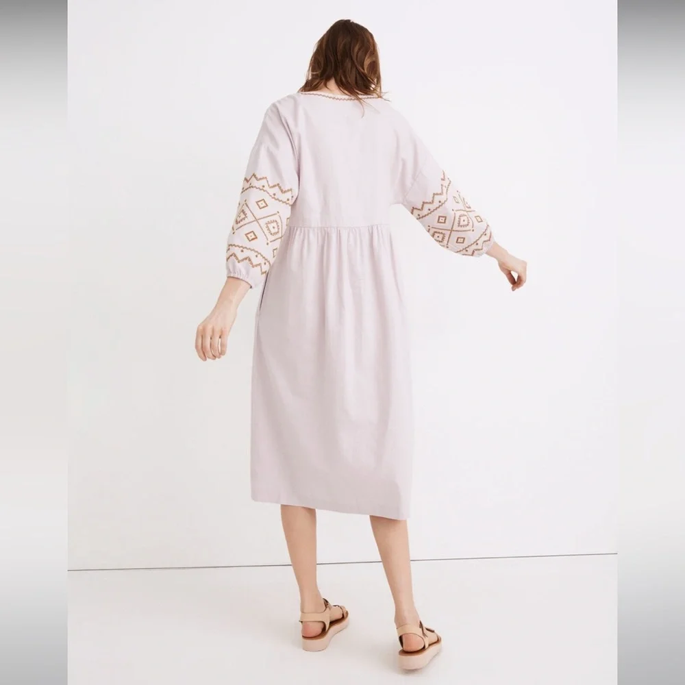 NWOT Madewell Petite Embroidered-Sleeve Popover Midi Dress - Medium - Lavender - Picture 3 of 10